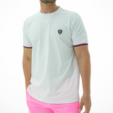 WHITE PINK CUFF RIBBED CREW NECK