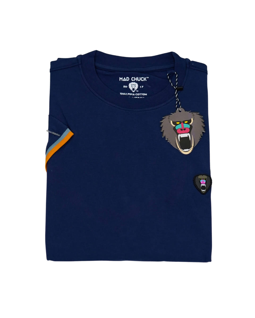 NAVY SLATE CUFF RIBBED CREW NECK WITH NEW RUBBER PATCH - Mad Chuck™