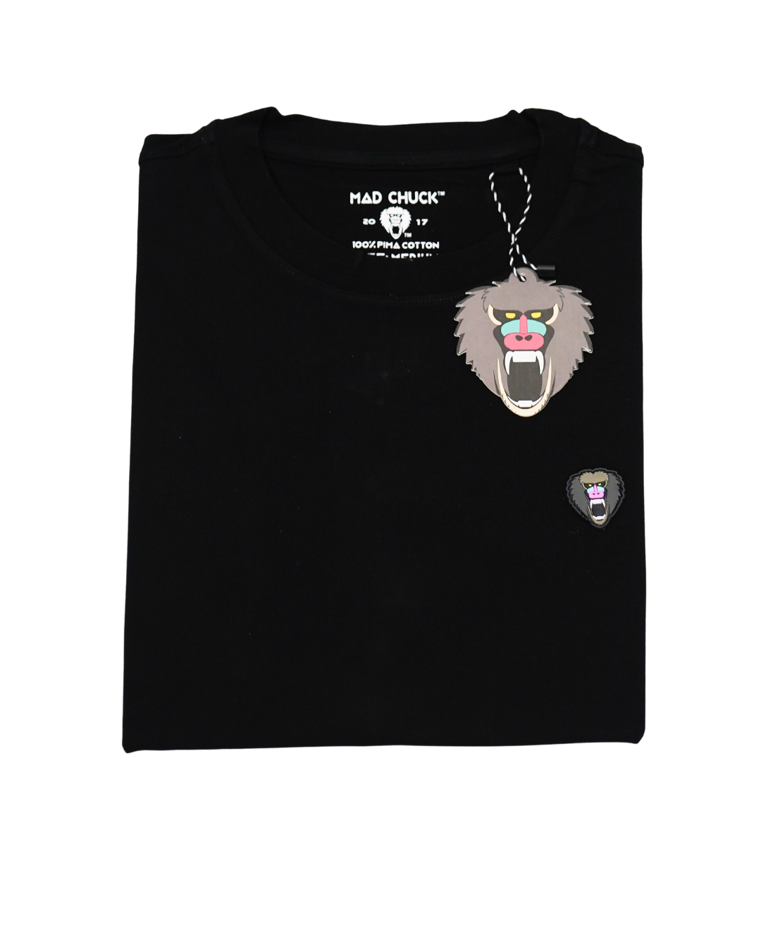 BLACK CREW NECK T SHIRT NEW RUBBER PATCH - Mad Chuck™