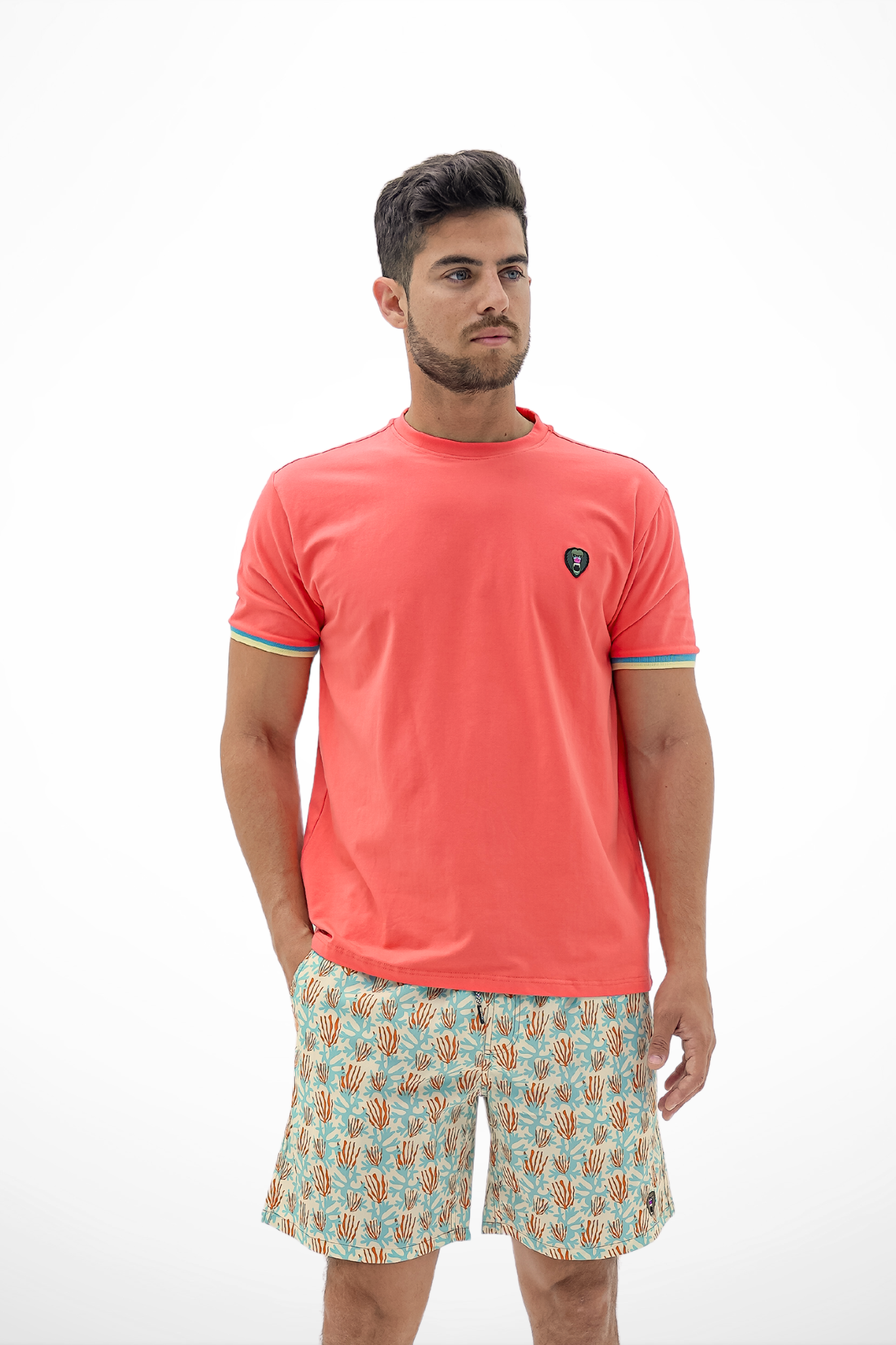 CORAL CUFF MINT/YELLOWRIBBED CREW NECK