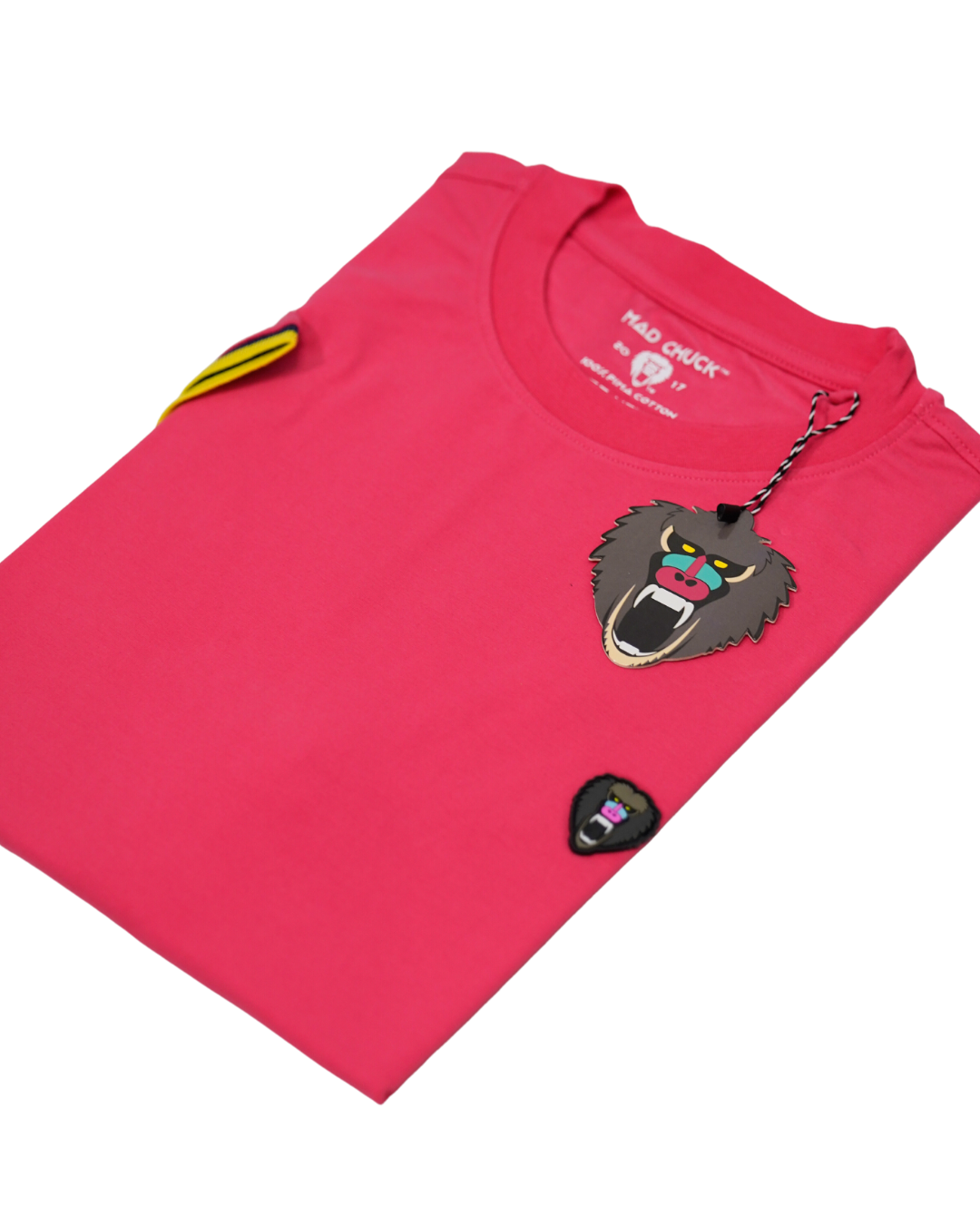 NEON CORAL CUFF RIBBED CREW NECK WITH NEW RUBBER PATCH - Mad Chuck™