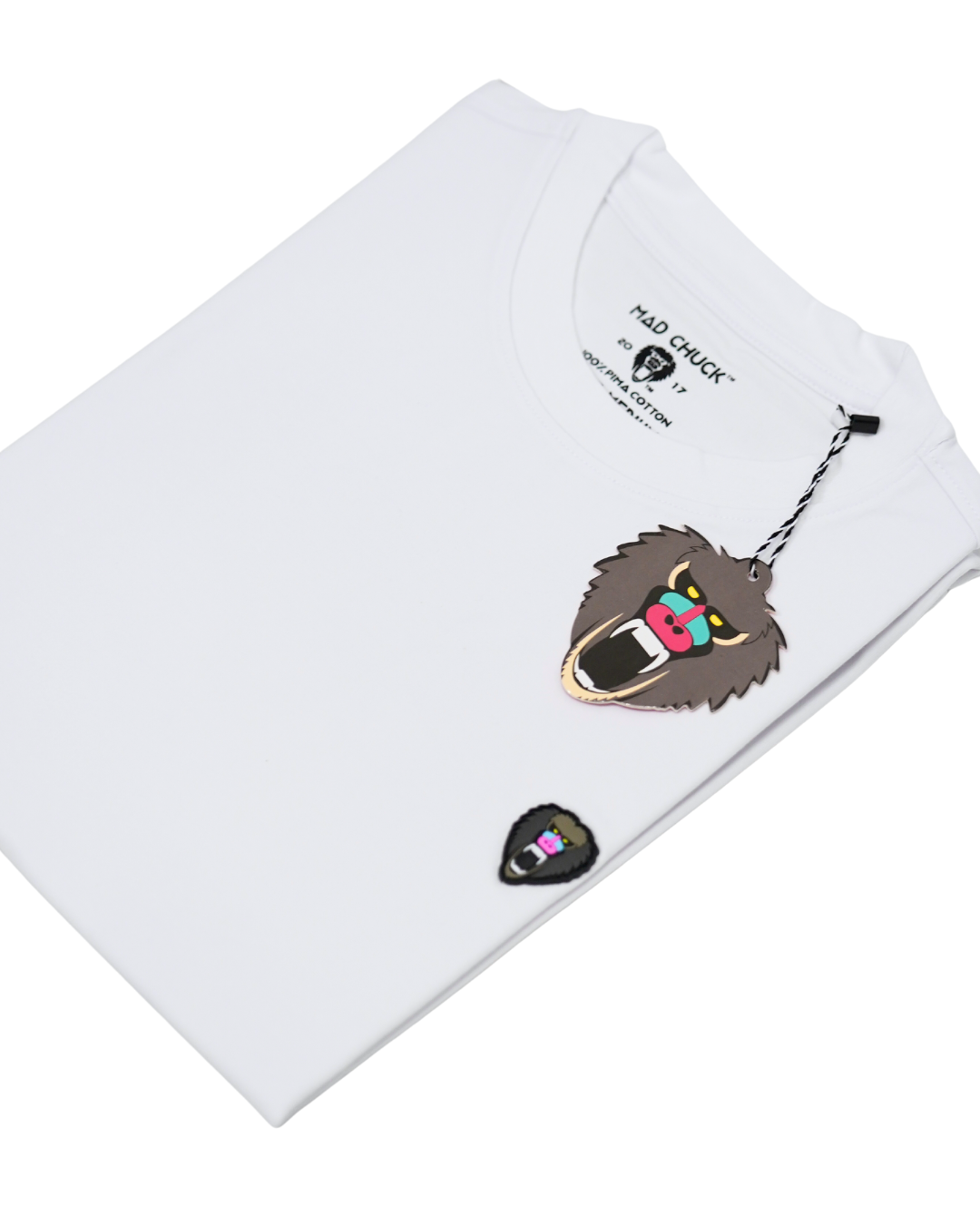 WHITE CREW NECK T SHIRT RUBBER PATCH - Mad Chuck™