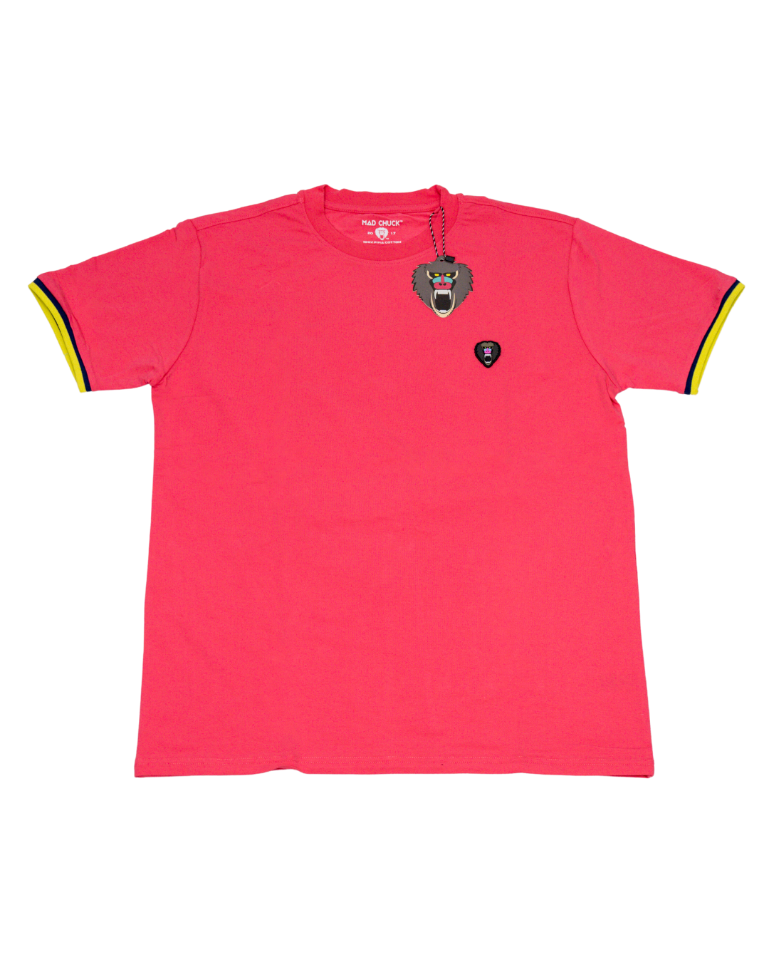 NEON CORAL CUFF RIBBED CREW NECK WITH NEW RUBBER PATCH - Mad Chuck™