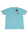 TURQUOISE CUFF RIBBED CREW NECK WITH NEW RUBBER PATCH