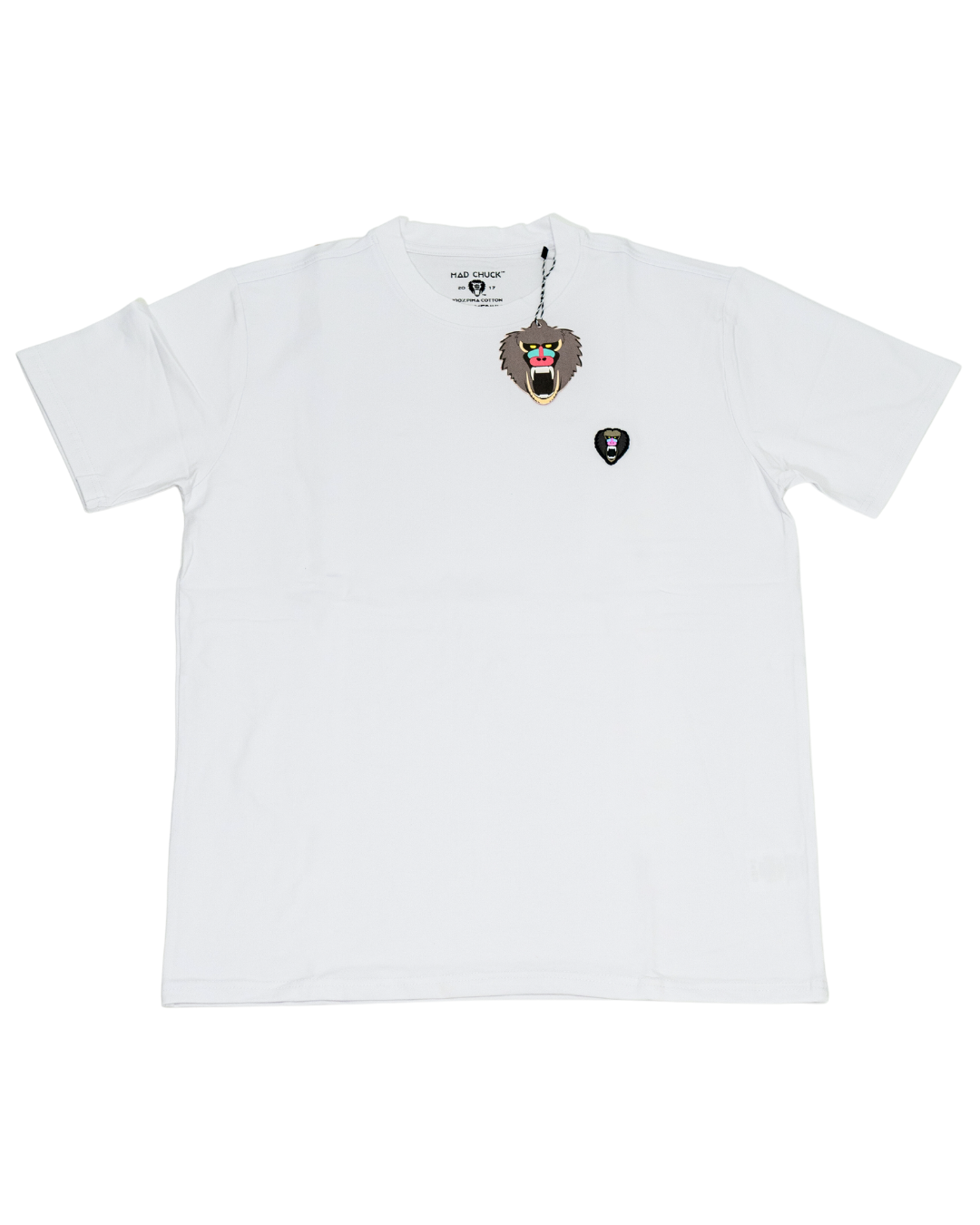 WHITE CREW NECK T SHIRT RUBBER PATCH - Mad Chuck™