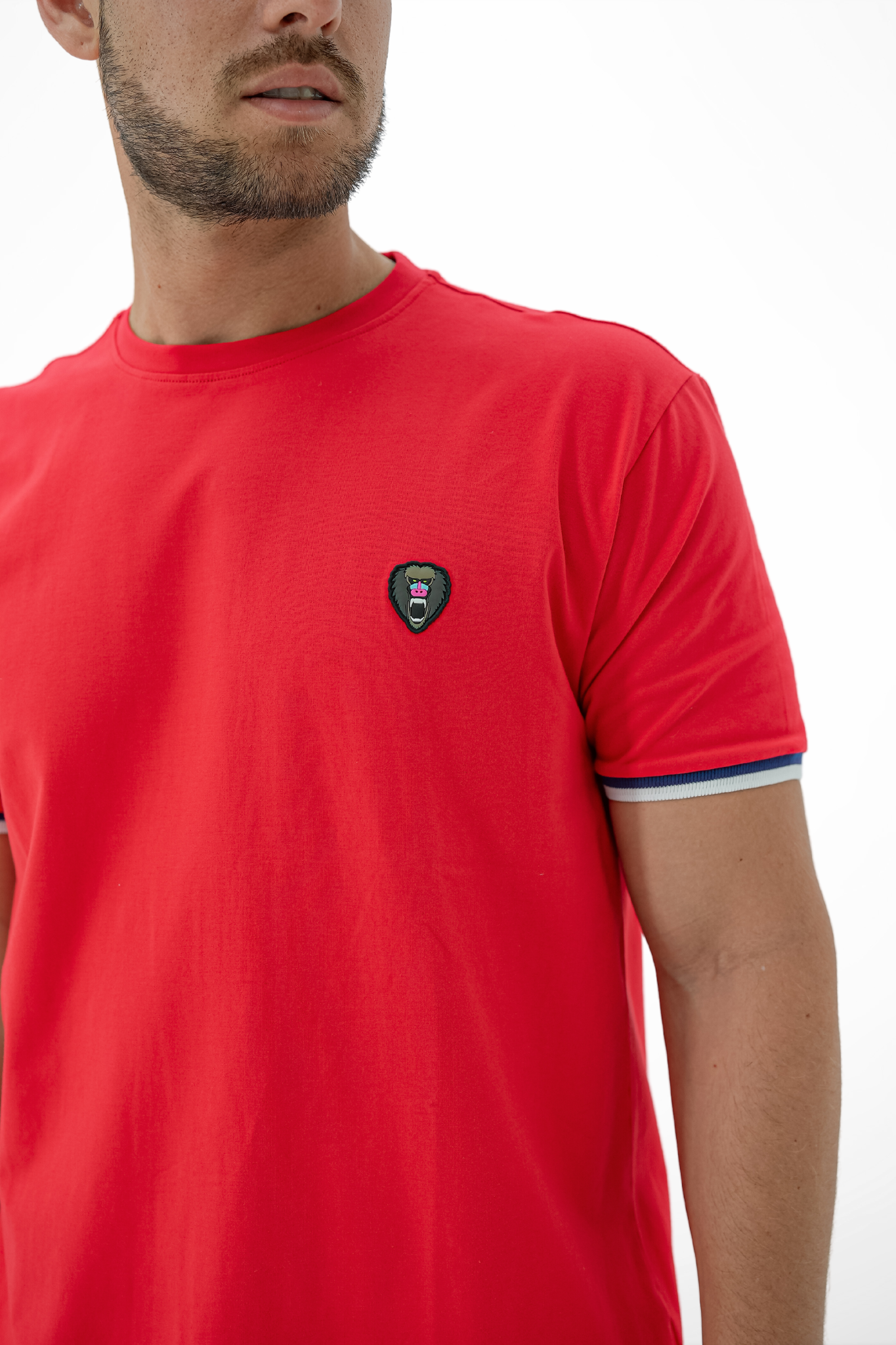RED CUFF RIBBED CREW NECK