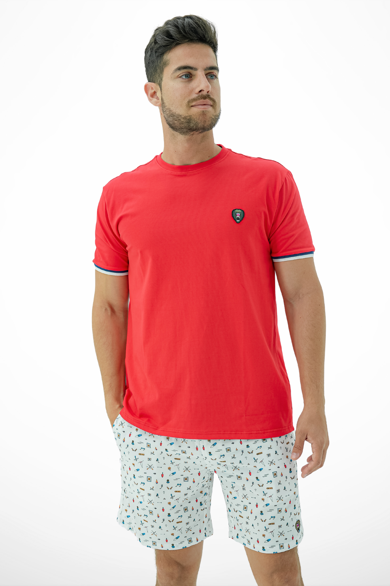 RED CUFF RIBBED CREW NECK