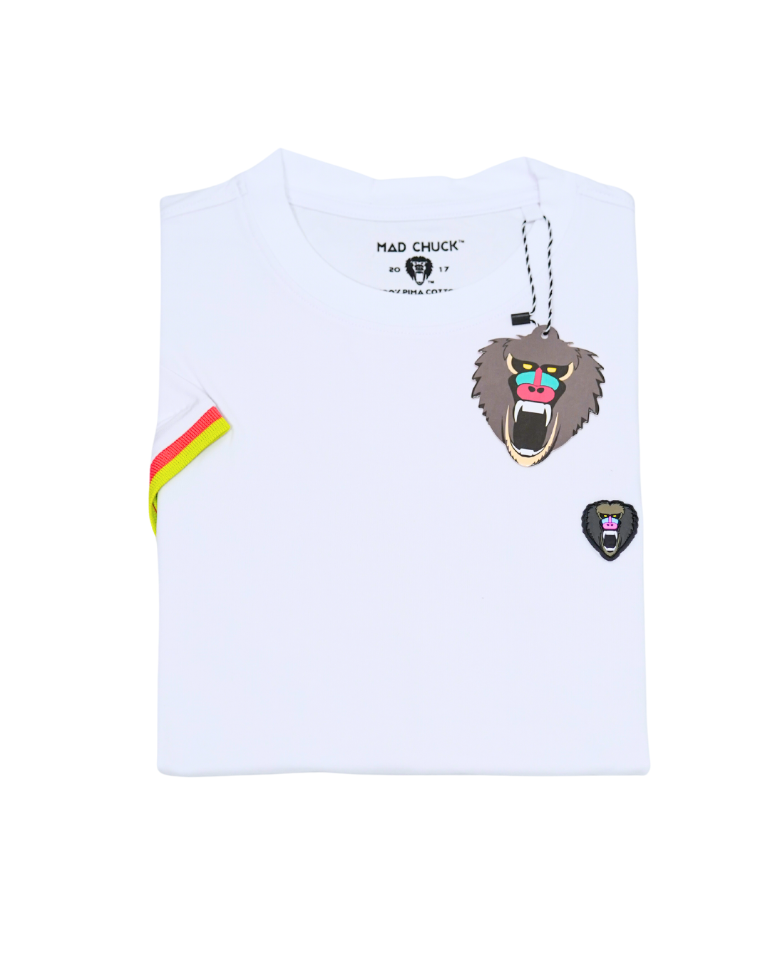 WHITE CUFF RIBBED CREW NECK WITH RUBBER PATCH - Mad Chuck™