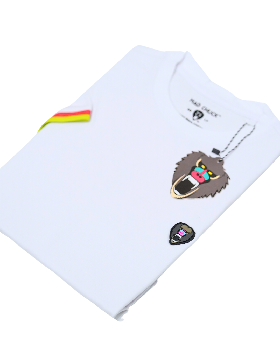 WHITE CUFF RIBBED CREW NECK WITH RUBBER PATCH - Mad Chuck™