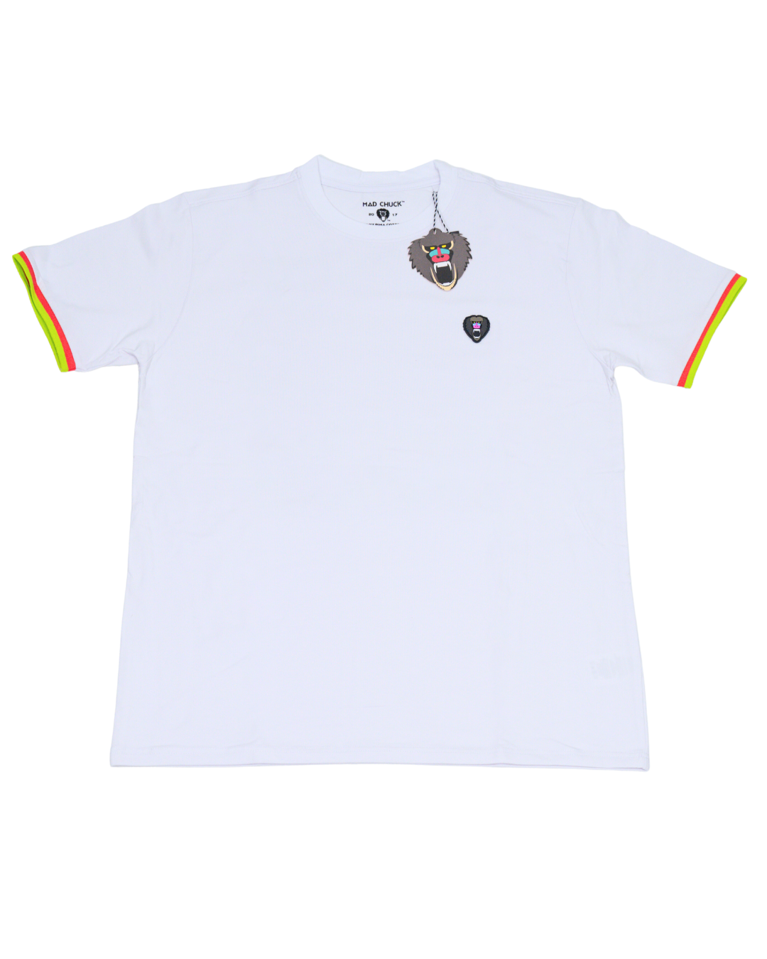 WHITE CUFF RIBBED CREW NECK WITH RUBBER PATCH - Mad Chuck™