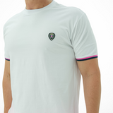 WHITE PINK CUFF RIBBED CREW NECK