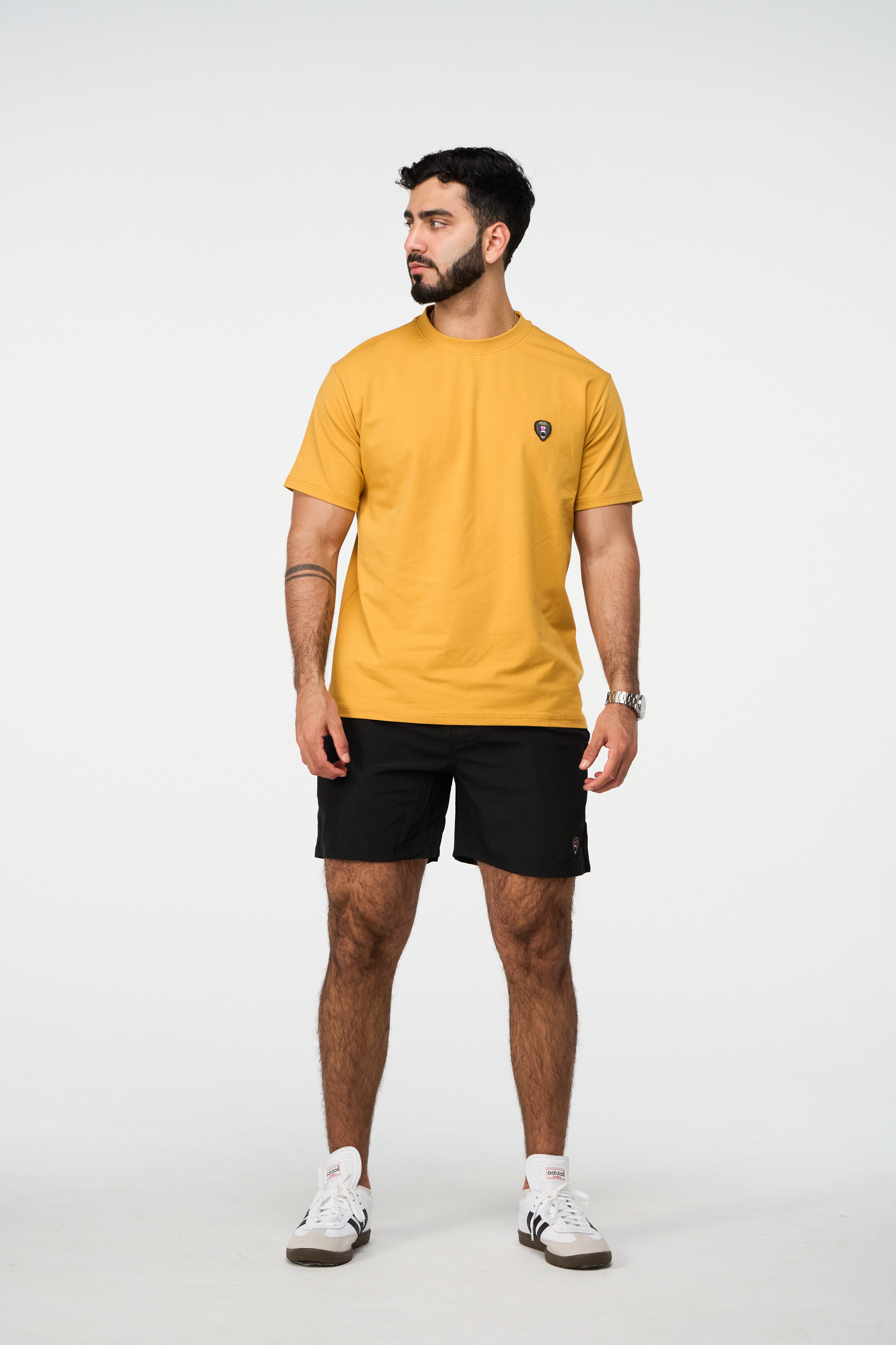 GOLD CREW NECK T SHIRT NEW RUBBER PATCH