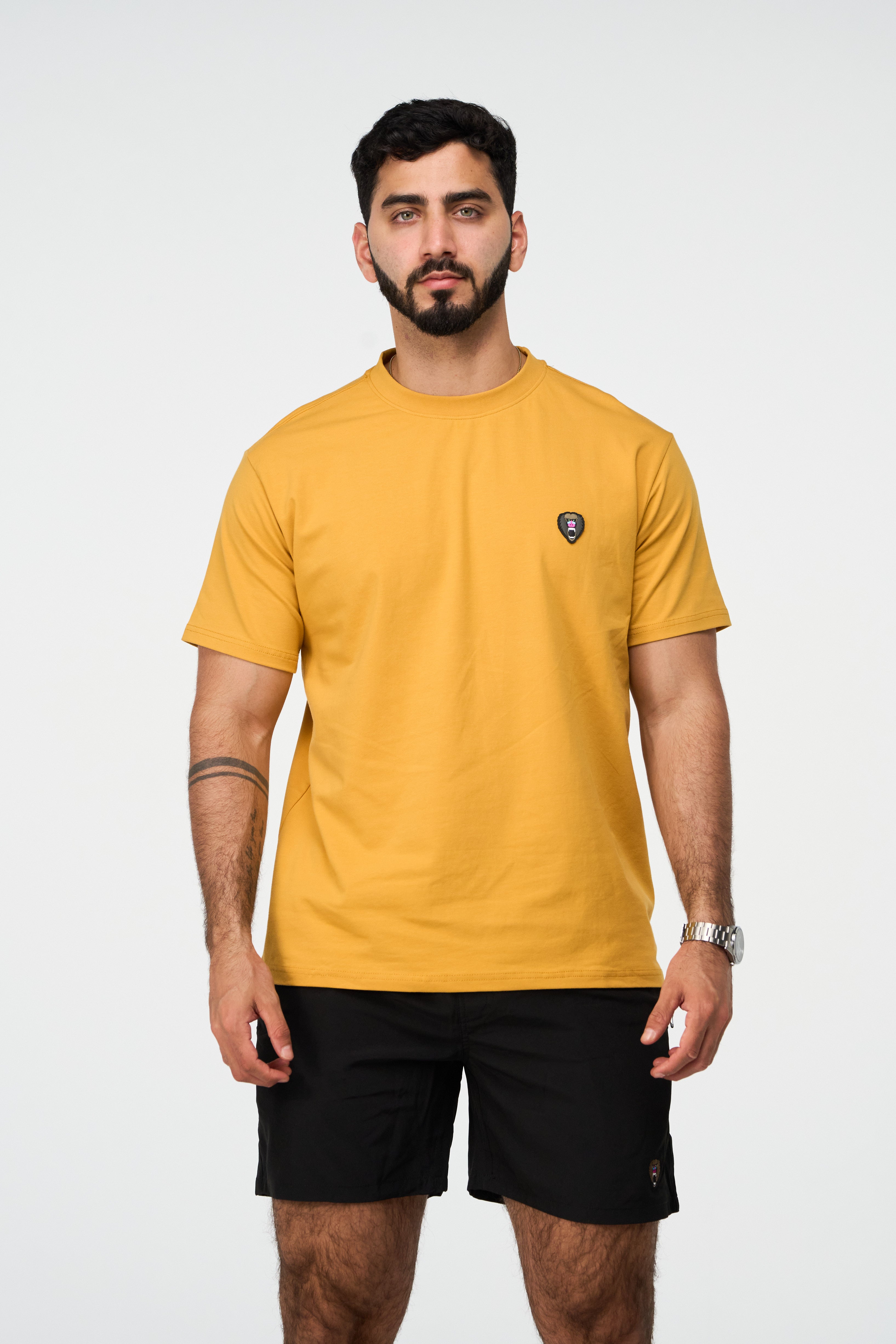 GOLD CREW NECK T SHIRT NEW RUBBER PATCH