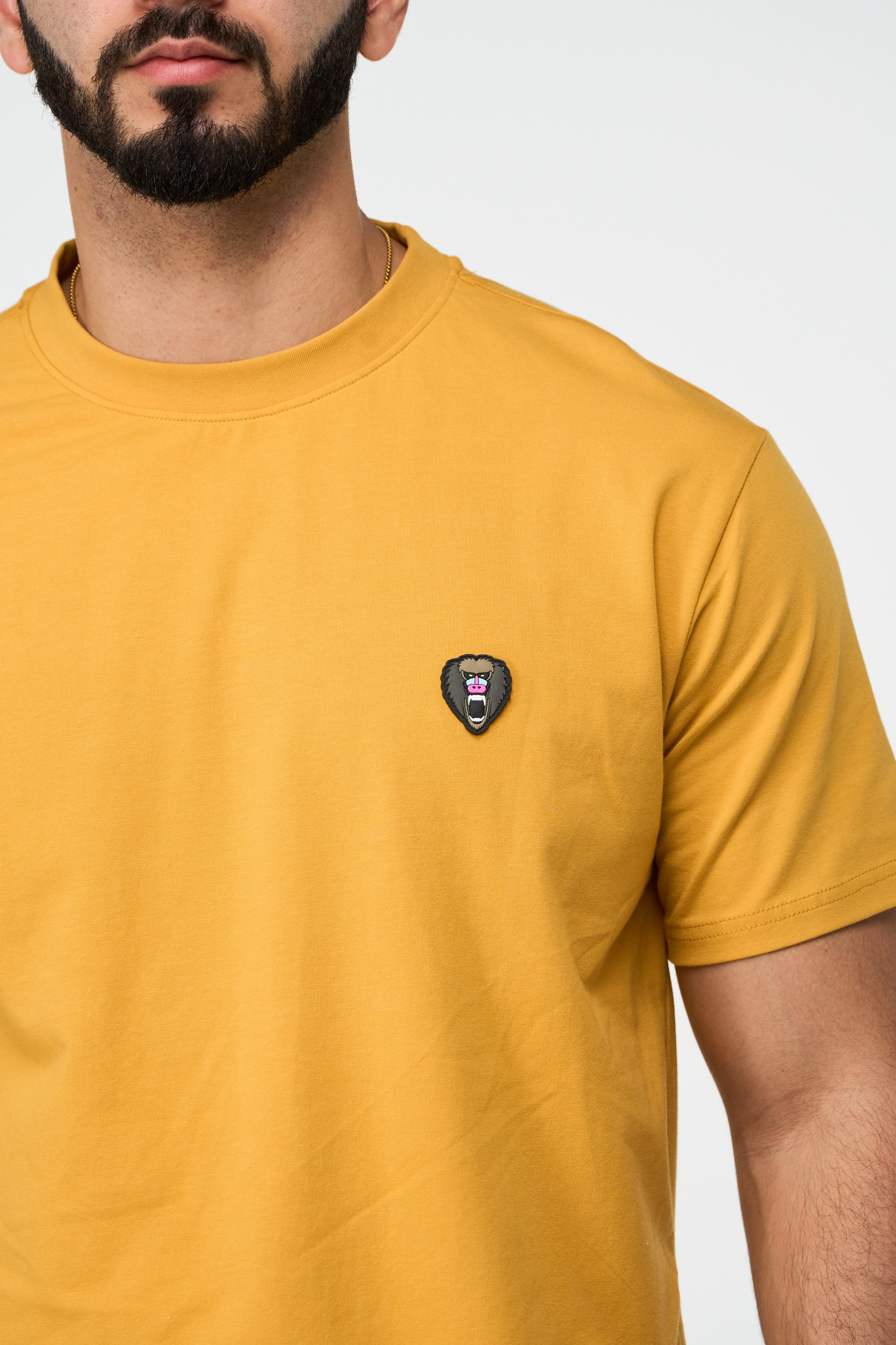 GOLD CREW NECK T SHIRT NEW RUBBER PATCH