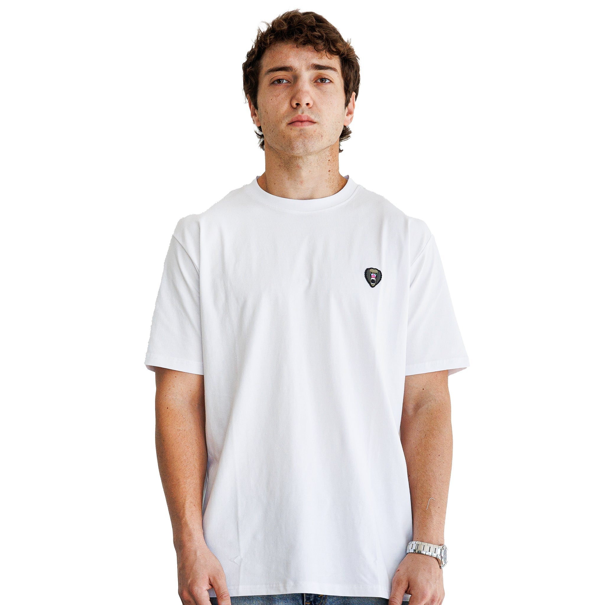 WHITE CREW NECK T SHIRT RUBBER PATCH - Mad Chuck™