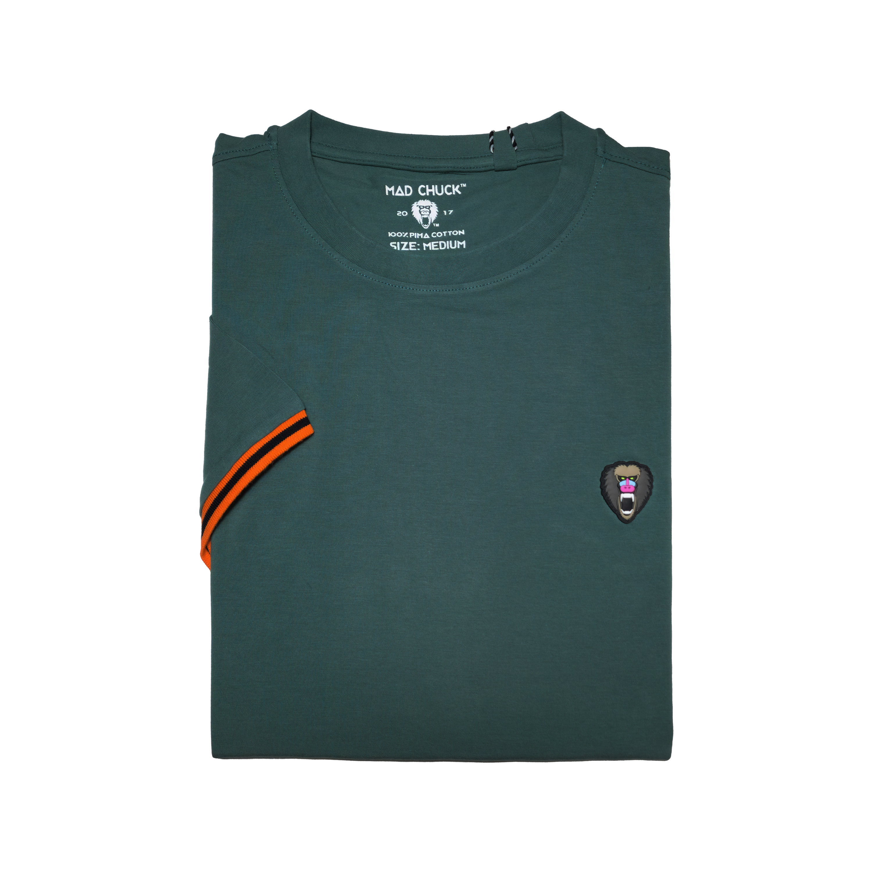 GREEN SAGE CUFF ORANGE/BLACK RIBBED CREW NECK