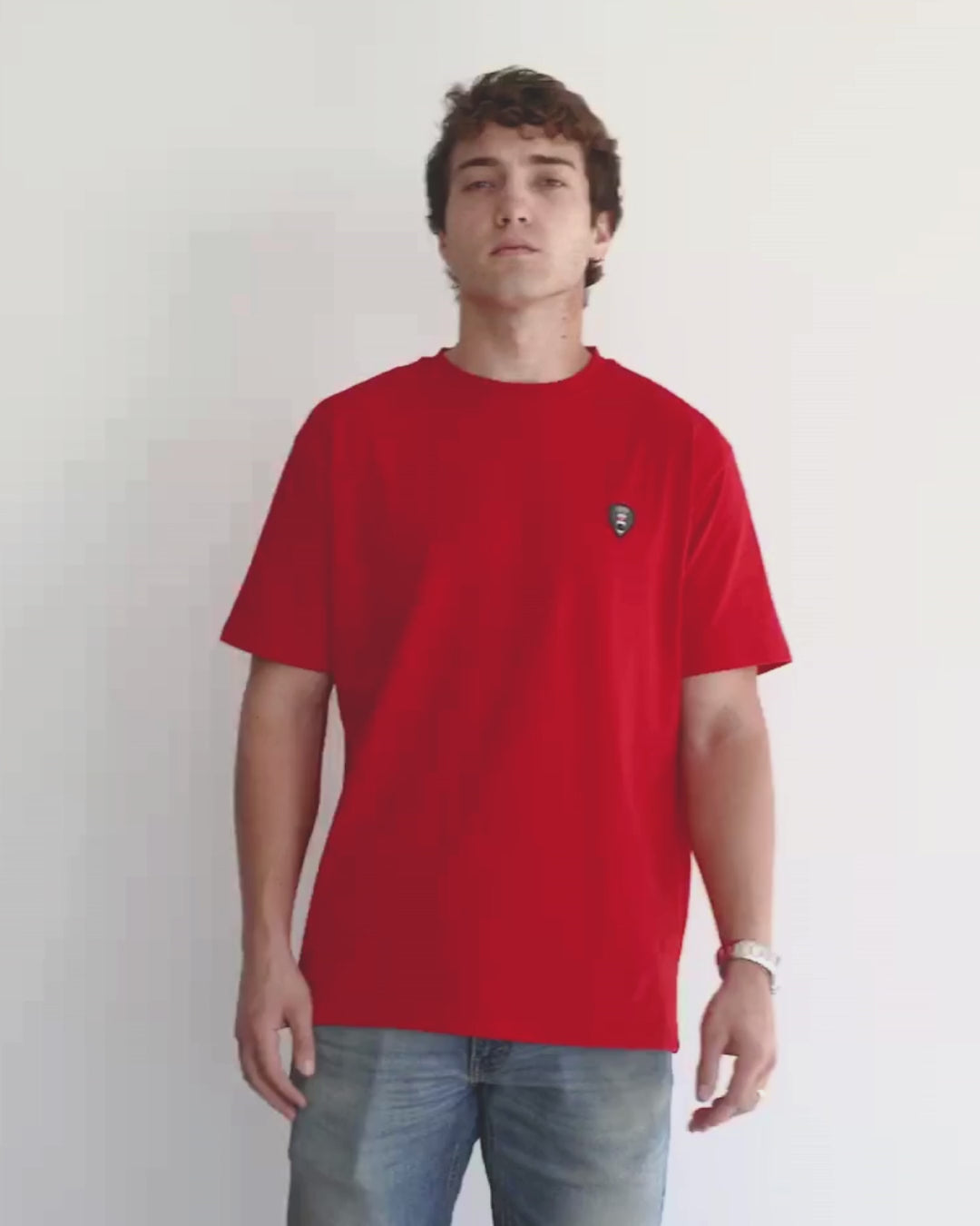 Mad Chuck Solid Red  Shirt- A man wearing the product photo