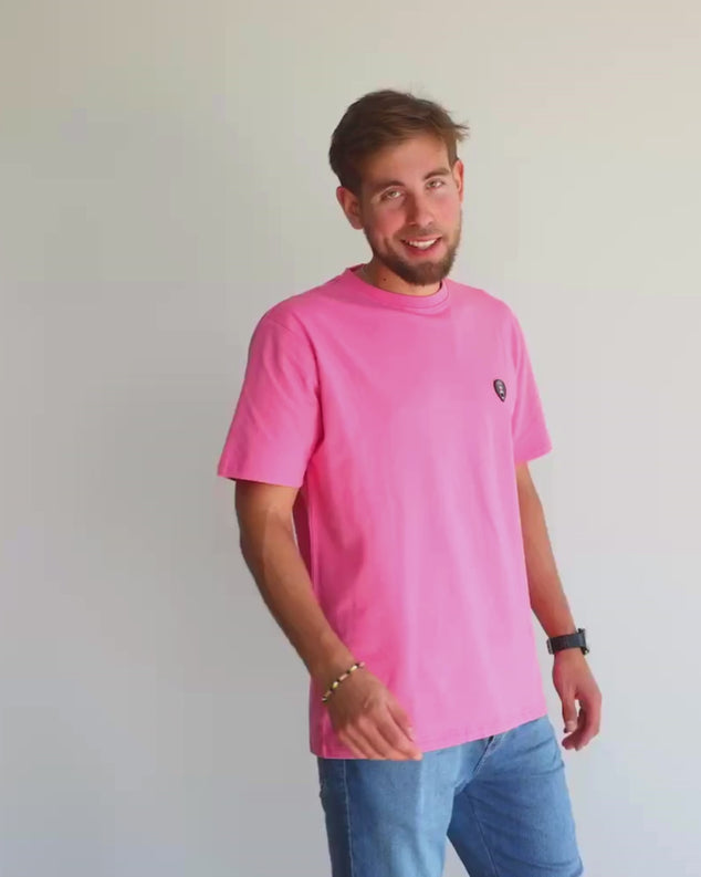 Mad Chuck Pink Shirt - A man wearing the product photo